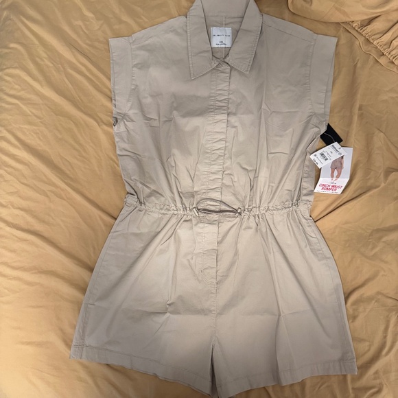 beige romper dress size xxl buttons down pocket with collar - Picture 1 of 5